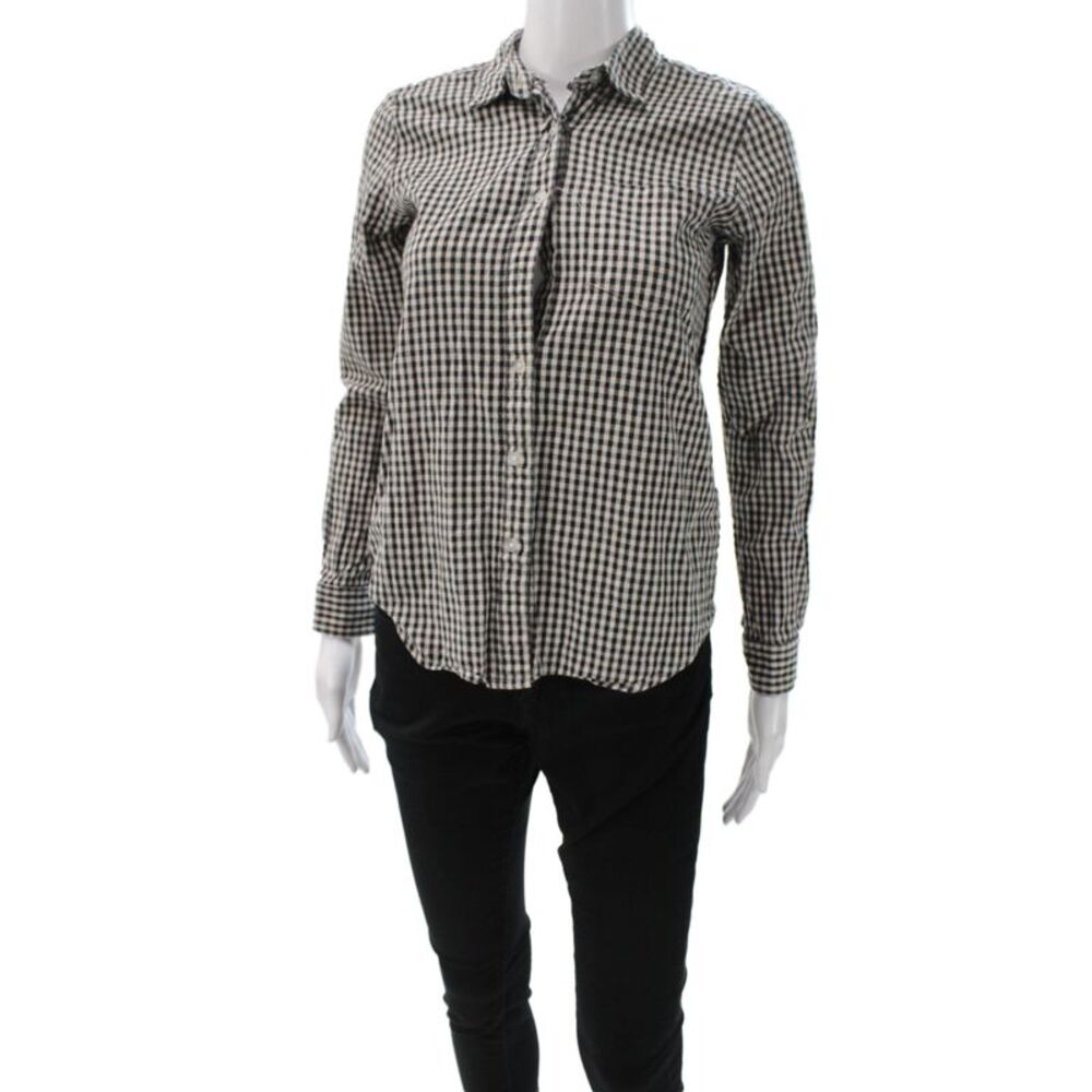 Steven Alan Women Beige Check Collared Cotton Long Sleeve Button-Up Top Size 0P